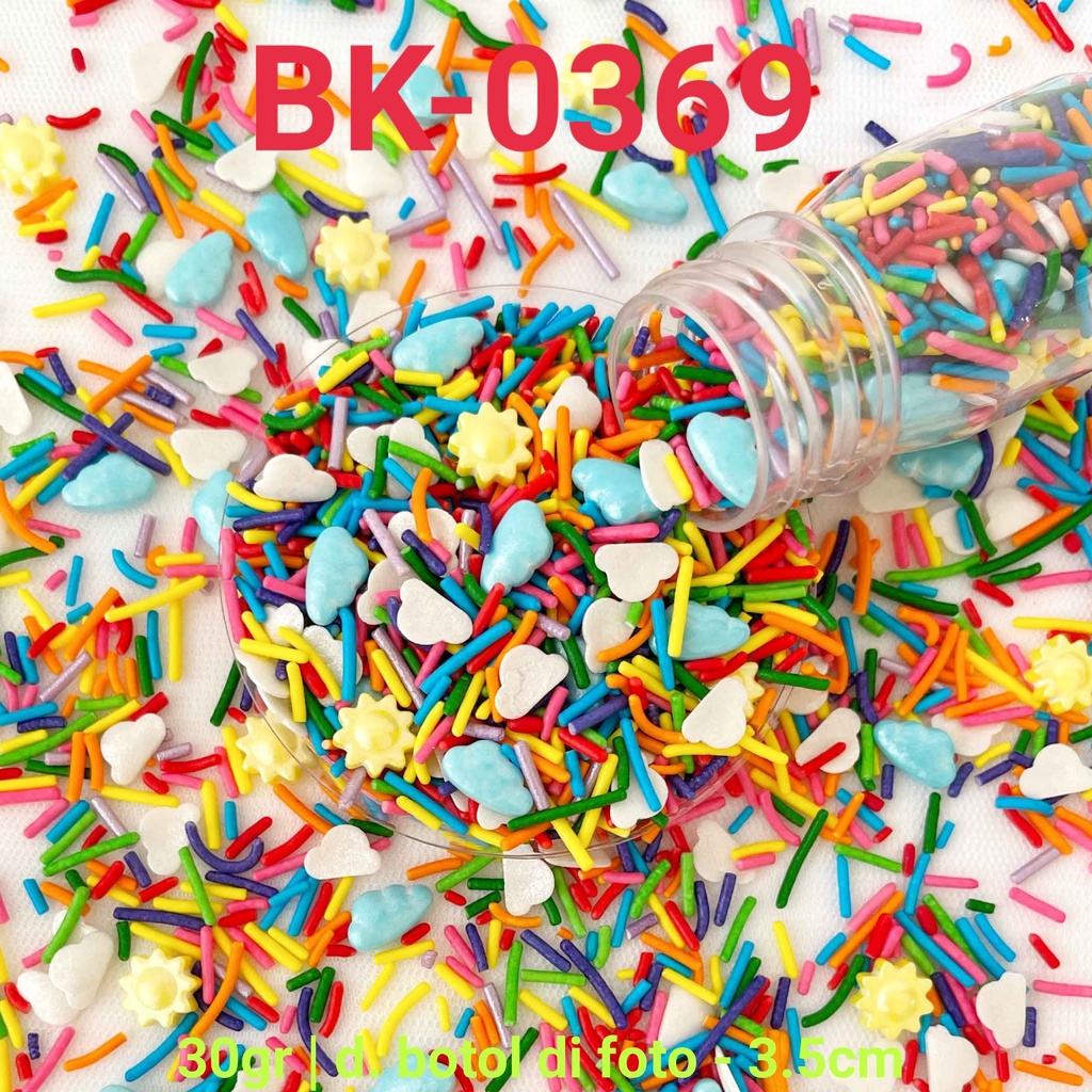 

BK-0369 SPRINKLES SPRINKLE SPRINKEL 30GR GRAM PELANGI AWAN MATAHARI