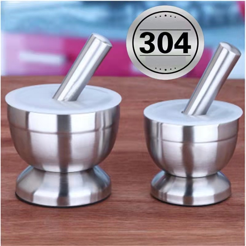 Cobek Stainless Steel SUS304 Ulekan Tumbukan Penumbuk Bumbu Dapur Obat