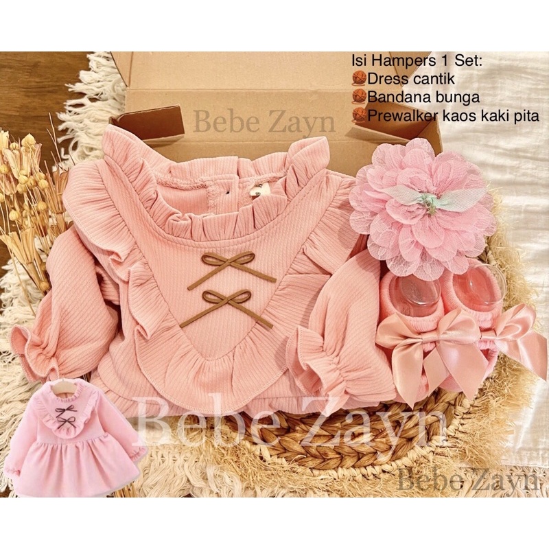 {BEBE ZAYN} Hampers baby/ hampers bayi/ baby gift/ kado bayi/ baby newborn/ Baby Girl/ Flowery Dress Set-Ribbon Doll Pink