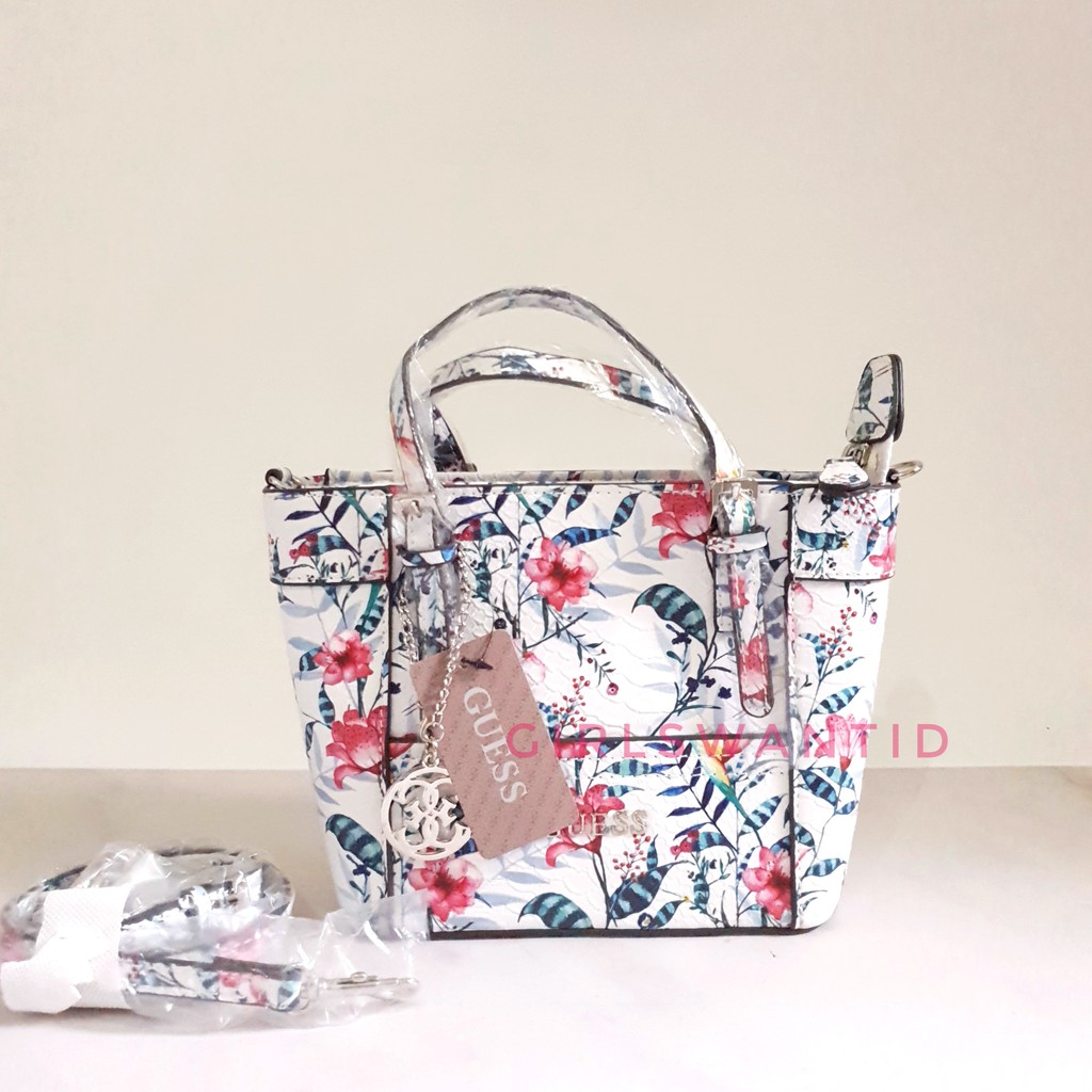 Tas Guess Delaney Mini Tropical Flower Print Croco bag croc