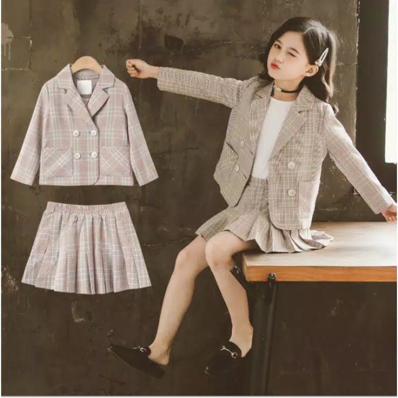 baju SETELAN BLAZER anak perempuan jas set rok celana