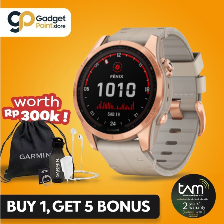 Garmin Fenix 7S Sapphire Solar Rose Gold Titanium with Limestone Leather Band - Original Garansi TAM 2 Tahun