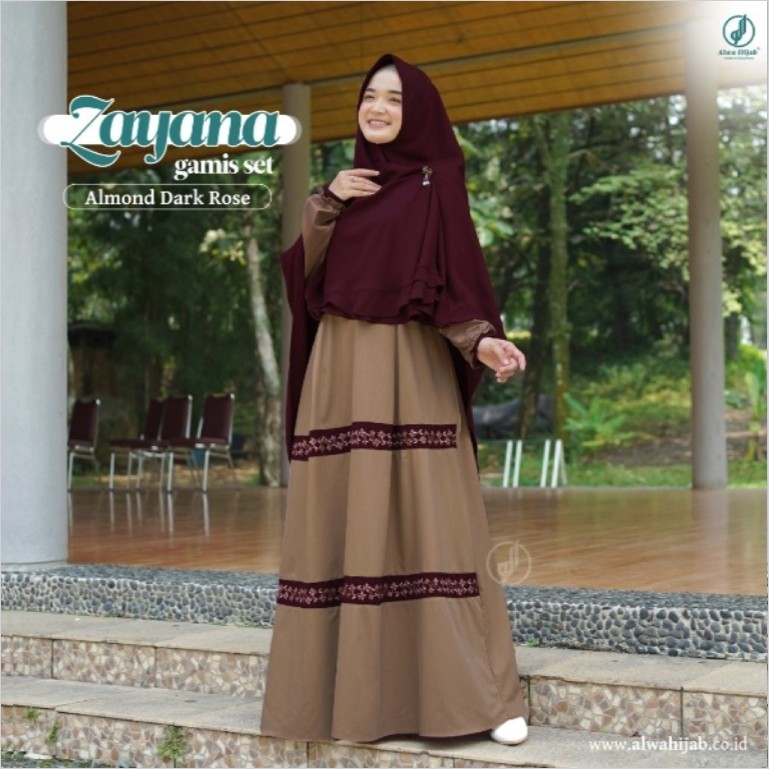 PROMO [READY]GAMIS ZAYANA  ALWA HIJAB ORI- New ZAYANA Almond Dark Rose.- Gamis Remaja Terbaru