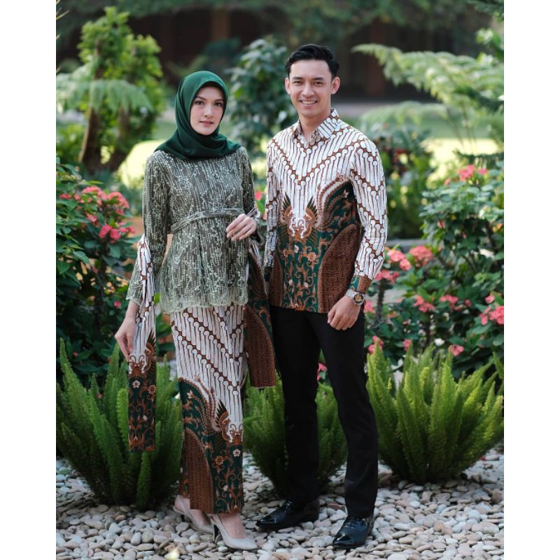 BATIK COUPLE KEBAYA AGHNIA HIJAU TUNANGAN LAMARAN WISUDA