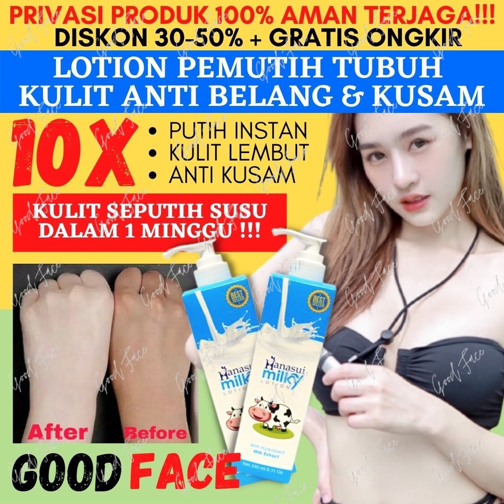 LOTION HANASUI GLUTA MILKY BPOM NEW PEMUTIH BADAN PERMANEN PERAWATAN TUBUH