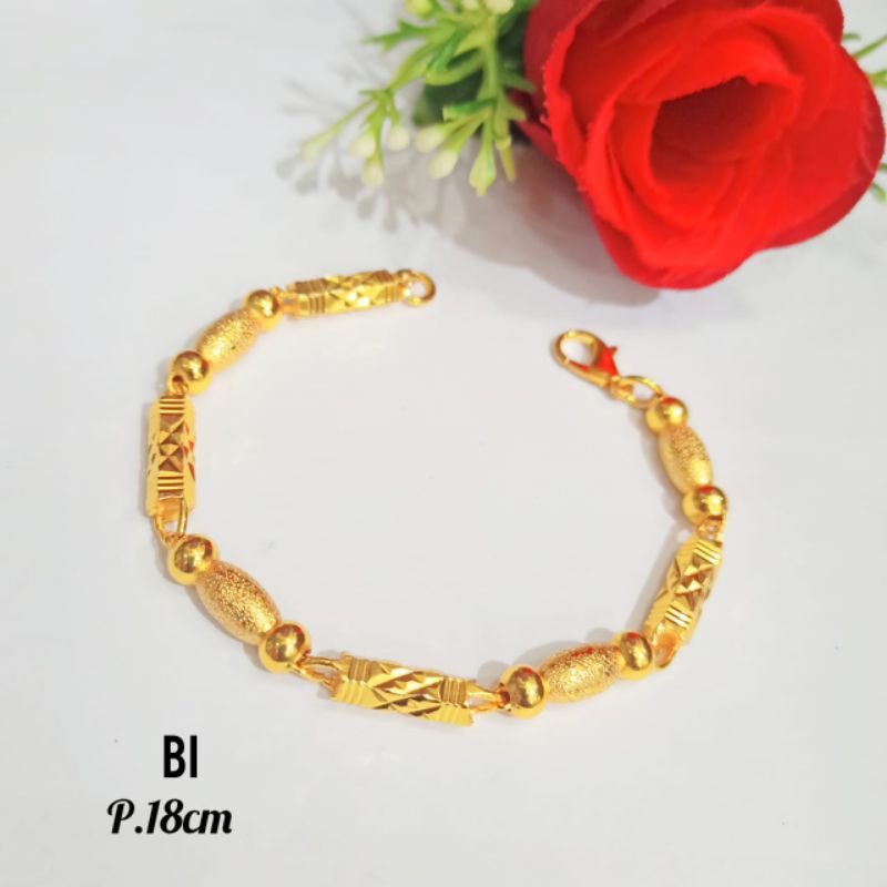 Gelang rantai bambu ukir emas 24k elegan dan simple/tidak karat/termurah/terlaris(COD)