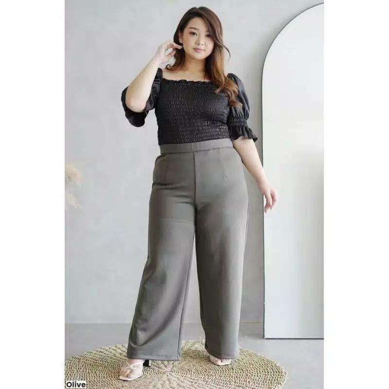 Niki COD✅ All Size Jumbo 100% 3XL/5XL BB 70-90+kg | KULOT KASUAL ~ MELAR &amp; NYAMAN / Crepe Waffle Tebal Ringan celana panjang wanita/big size XXXL/bawahan muslimah/ibu hamil