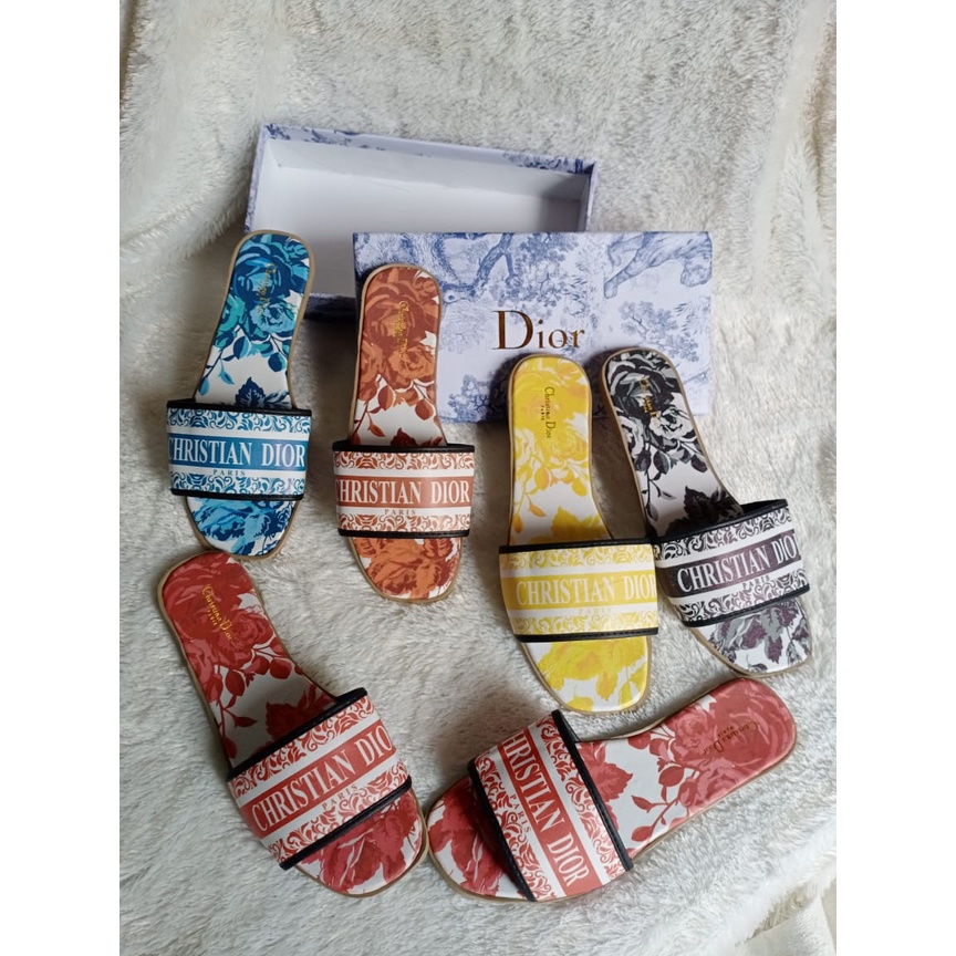 COD Sandal Sendal DIOR Flat Selip Teplek Import Murah GRATIS BOX