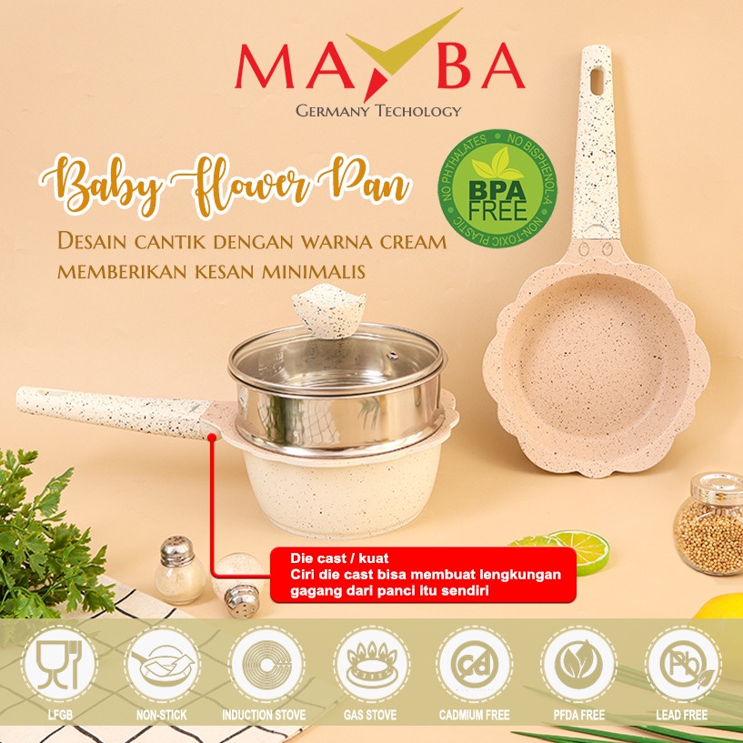 MAYBA Panci Bayi Anak balita set lengkap | Wajan susu milk pan + penggorengan fry pan dan kukusan