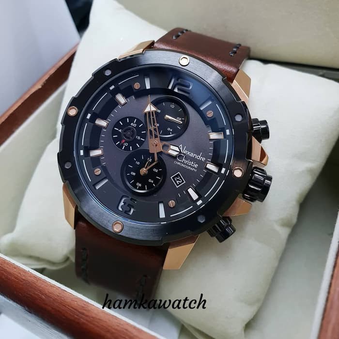 NEW jam tangan pria alexander cristie original ac6410 black gold