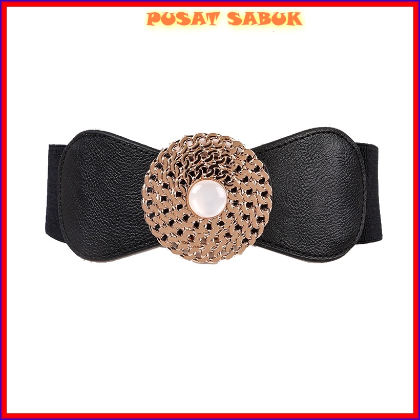 Ikat Pinggang Gesper Wanita Belt Lebar Sabuk Korea Obi Karet Elastis Cewek Gasper besar Hitam Fashion Cantik Murah Jumbo Women Praktis Aksesoris Emas Mewah Pingang Pesta Grosir Melar Blet Kekinian Corset Ramping Karet Waist Waistband Korset Besar GOld cm