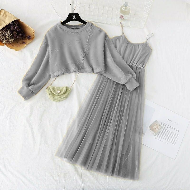 dijashopnew one set 2pcs jocelyn rok tutu  baju wanita murah kekinian haul