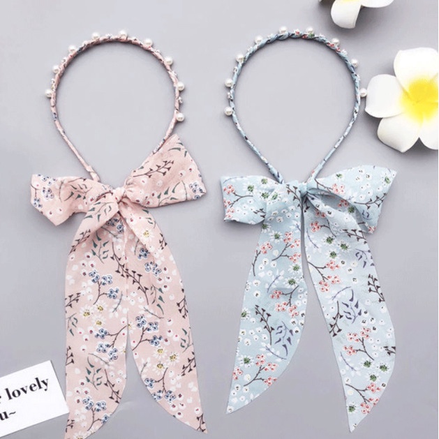 Bando Bandana Korea Wanita / Headband Ikat Pita Bunga Mutiara Goh