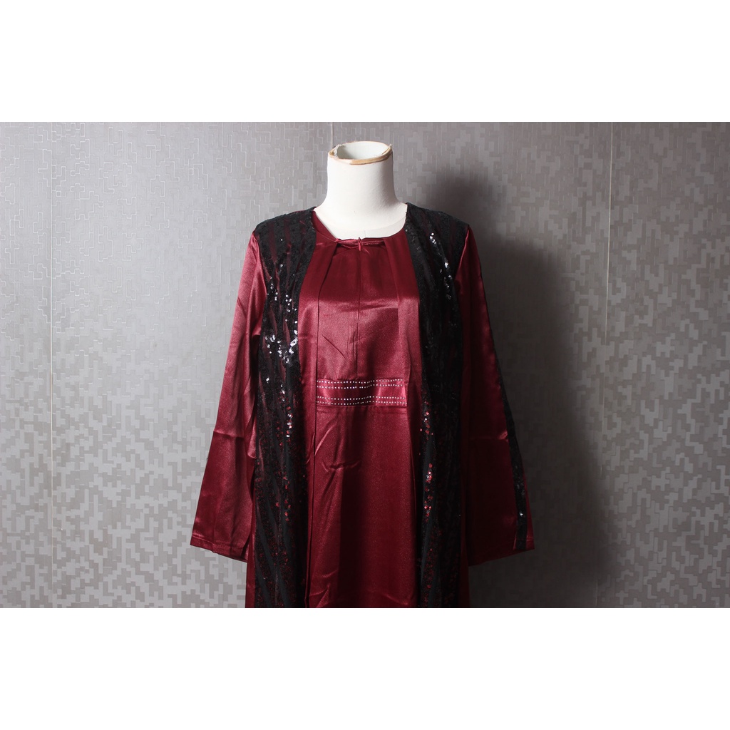 KAFTAN LACE SATIN SILK PREMIUM KAFTAN KONDANGAN MEWAH WARNA MERAH MAROON