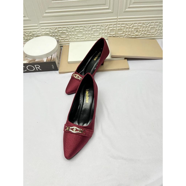 sepatu  Heel 3cm Wanita terbaru kekinian bahan satin titik mutiara LOUISDEAR P22