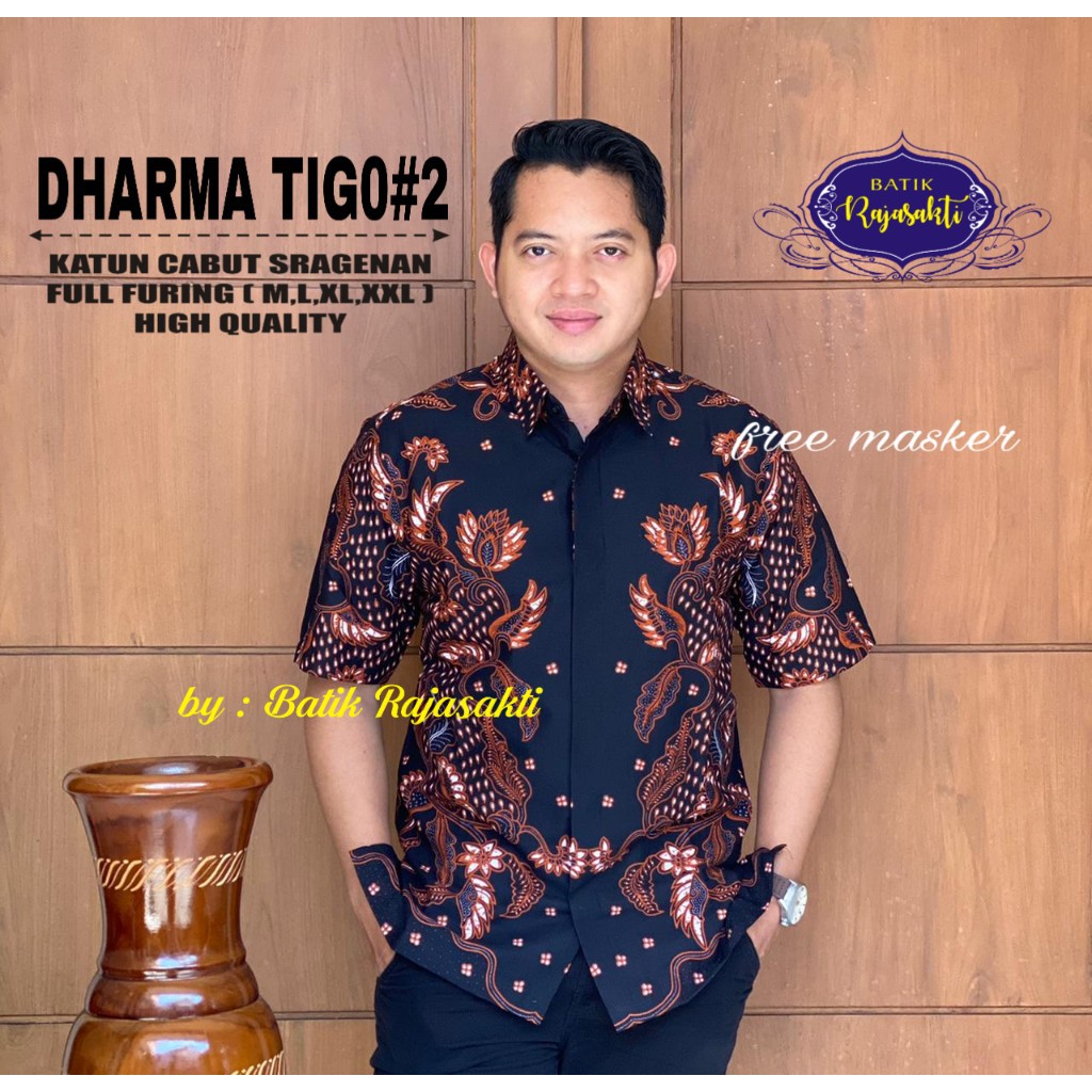 DHARMA TIGO 2 Atasan Baju Kemeja Batik Pria Lengan Pendek PREMIUM Katun RAJASAKTI SOLO