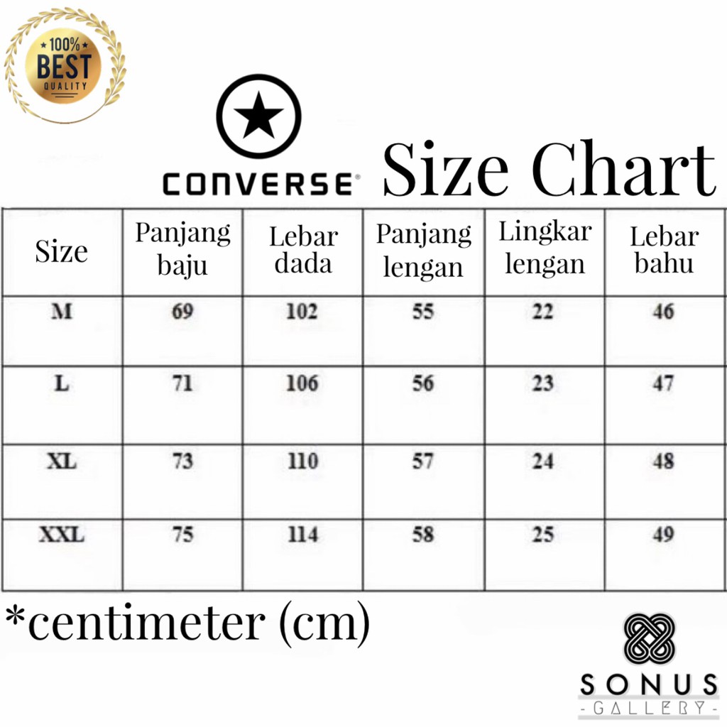 size chart hoodie converse