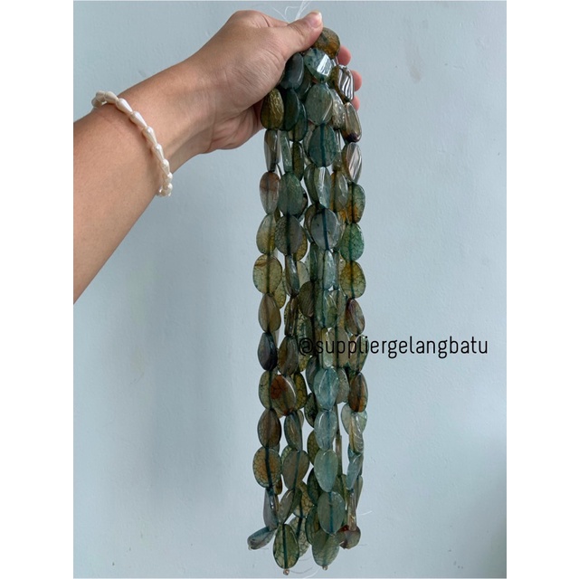 batu alam Penden simba oval indian agate 2 x 3 cm serat hijau kuarsa