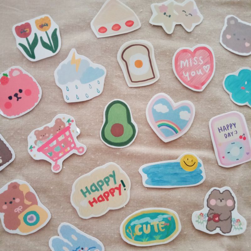 

20Pcs Cute Aesthetic Deco Stickers/ Cute Korean Stationary Vinyl Sticker Tumblr Pack Lucu Die Cut