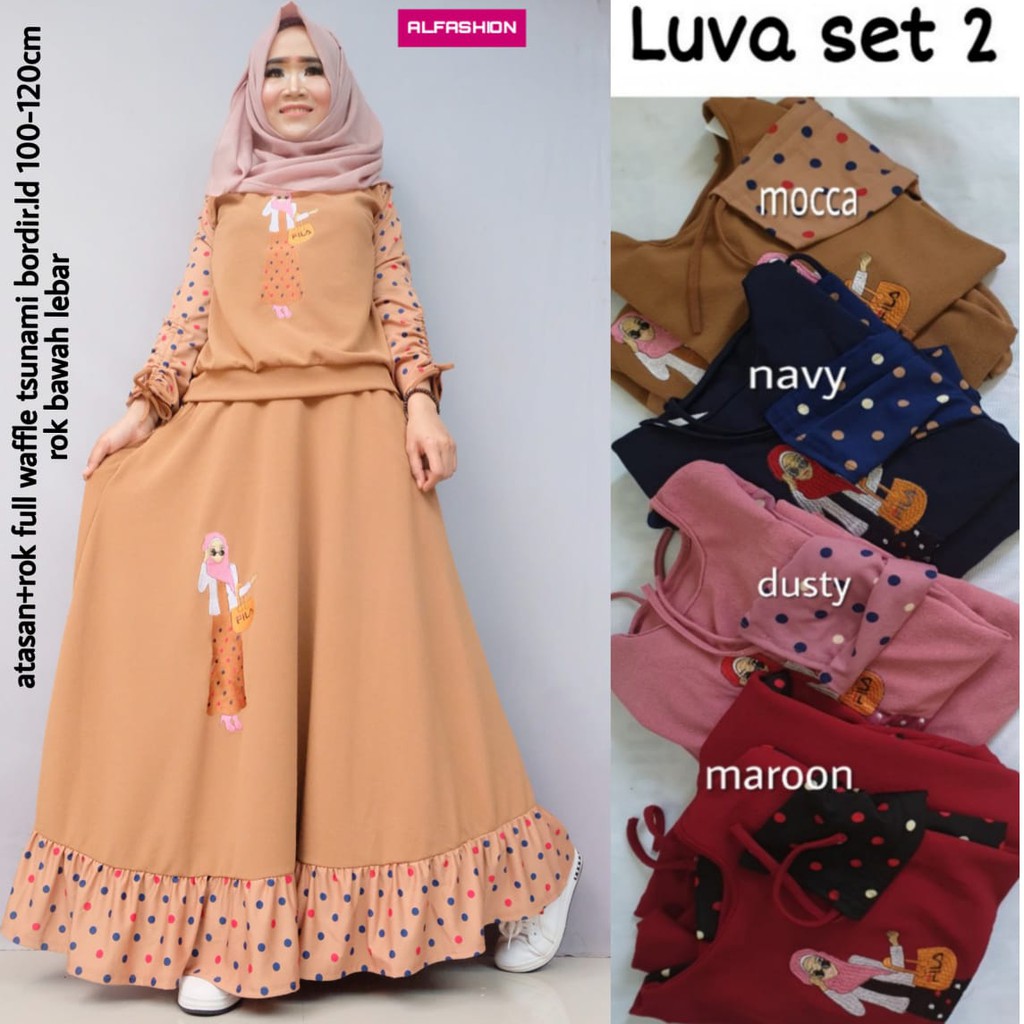 SETELAN TOP + SKIRT WAFFLE TSUNAMI LUVA SET 2 BY ALFASION