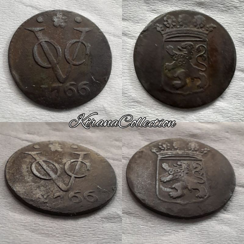LOT.8 LOGAM KOIN KUNO VOC HOLLAND 1 DUIT 1766 ROSETTE