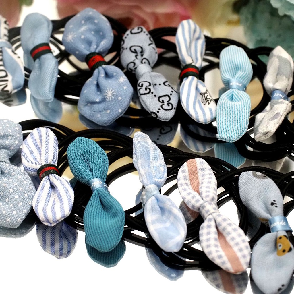 Kuncir Pita Chibi Kawat Katun SATUAN / Karet Rambut Chibi / Ikat Rambut Pita /Kuncir Rambut Korea-4. Biru Muda