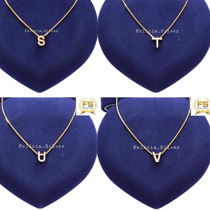 Terbaik.. KALUNG PERAK ASLI SILVER WANITA 925 LAPIS EMAS MODEL LIONTIN HURUF, INISIAL, ALFABET LIONT