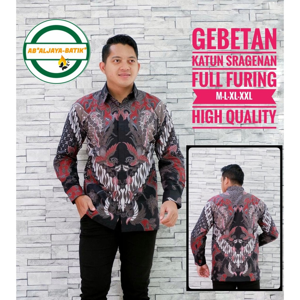 GEBETAN Atasan Kemeja Batik Pria Premium Lengan Panjang Katun Halus LAPIS FURING Batik Aljaya