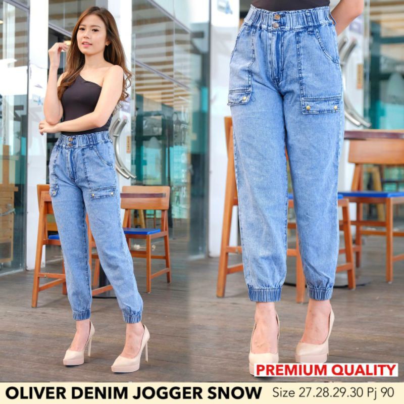 Olive Jogger Jeans Panjang Wanita - Saku Pocket