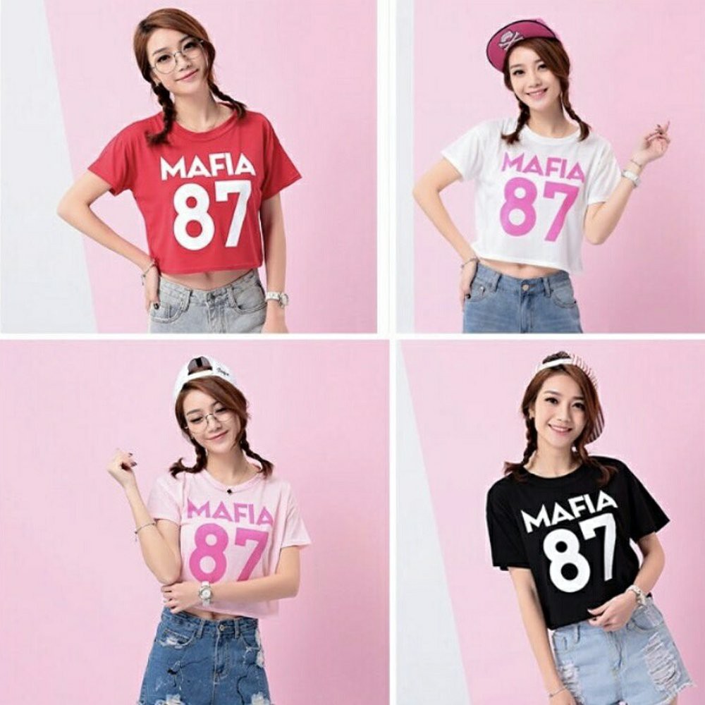 DNCON BLOUSE CROP MAFIA TEE BAJU ATASAN WANITA KAOS CEWEK TERBARU MODIS MURAH 87 DENEICOLLECTION