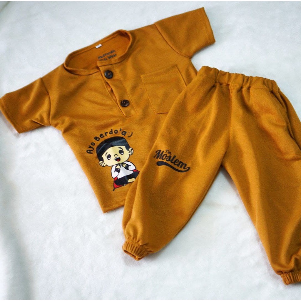 KIANO SET CELANA PANJANG AYO MENGAJI / BAJU ANAK SET UNISEX-KIANO PJG KUBUS