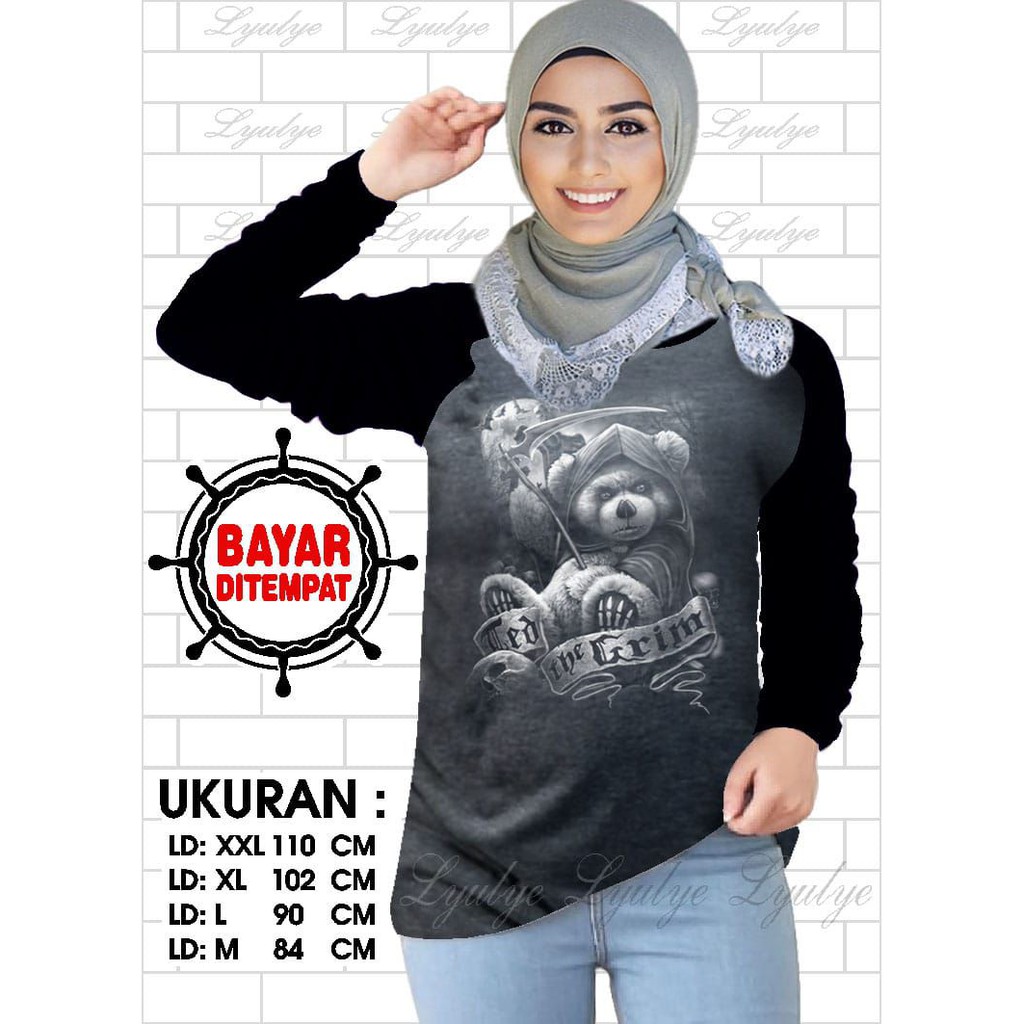 Kaos Raglan (TEDDY)/Kaos Wanita Lengan Panjang/ Kaos Wanita/ Kaos Cewek/ Kaos Oblong/Misty