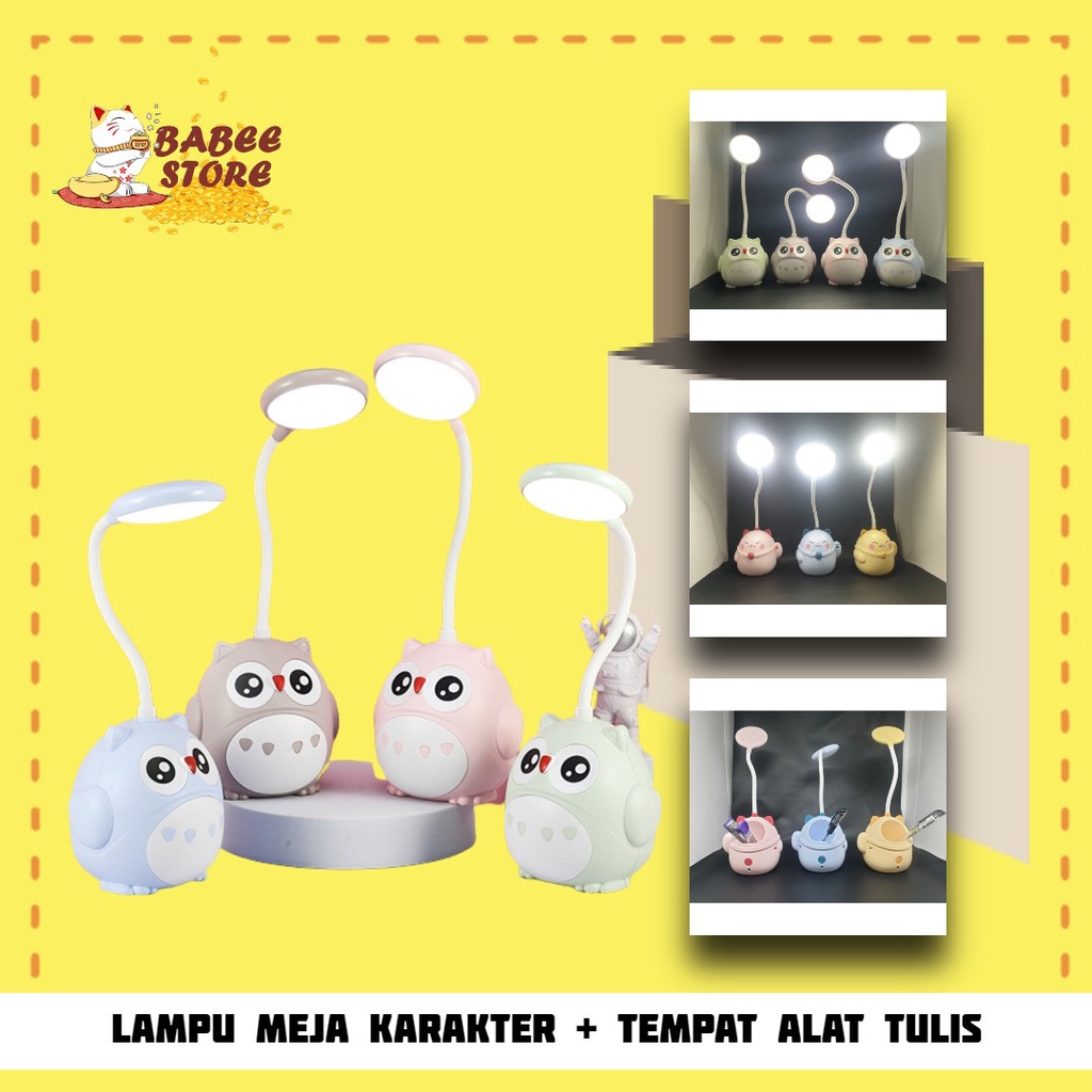 LAMPU BELAJAR LAMPU MEJA LED / LAMPU BACA PEN HOLDER / LAMPU BELAJAR USB CHARGE / KADO ANAK LUCU MOTIF KUCING OWL