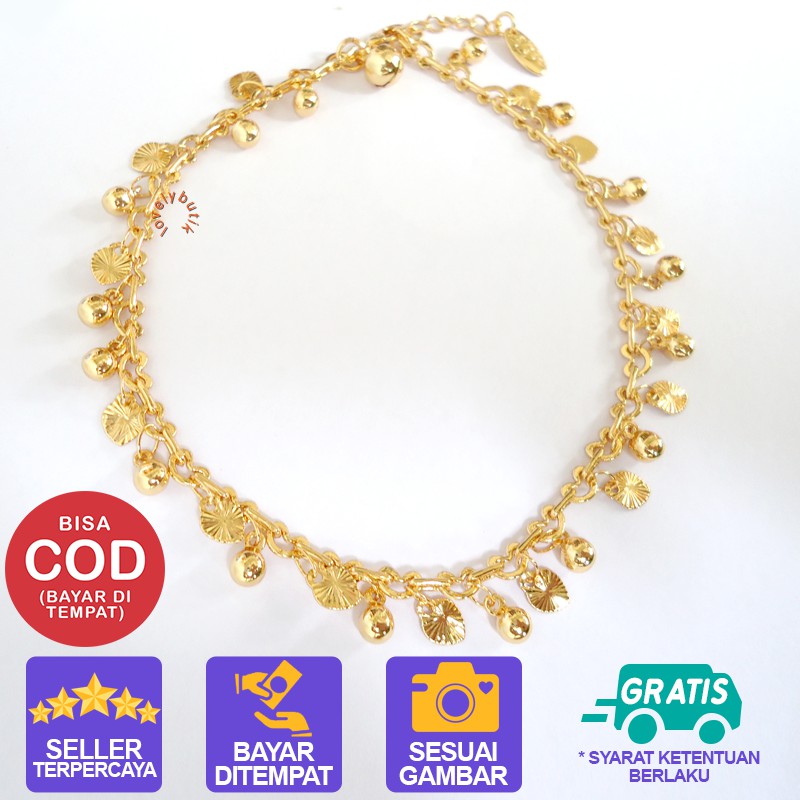 Gelang Kaki Aksesoris Perhiasan Xuping Dewasa Lapis Emas Gold Motif Bola Daun Leaf - Lovelybutik