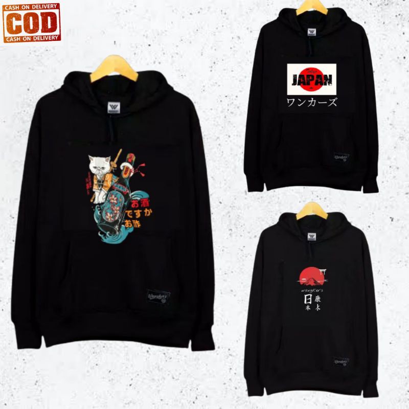 JAKET SWEATER HOODIE JAPAN SURFING HITAM, JAKET PRIA COWOK, JAKET POLOS PANTAI, JAKET SIMPLE BLACK
