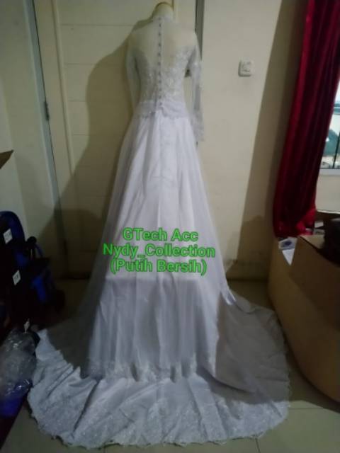 Gaun Kebaya Pengantin Putih Full Payet Ekor Bridal