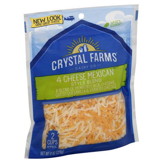 

Crystal Farms 4 Cheese Mexican Keju Campuran Parut 226 gr