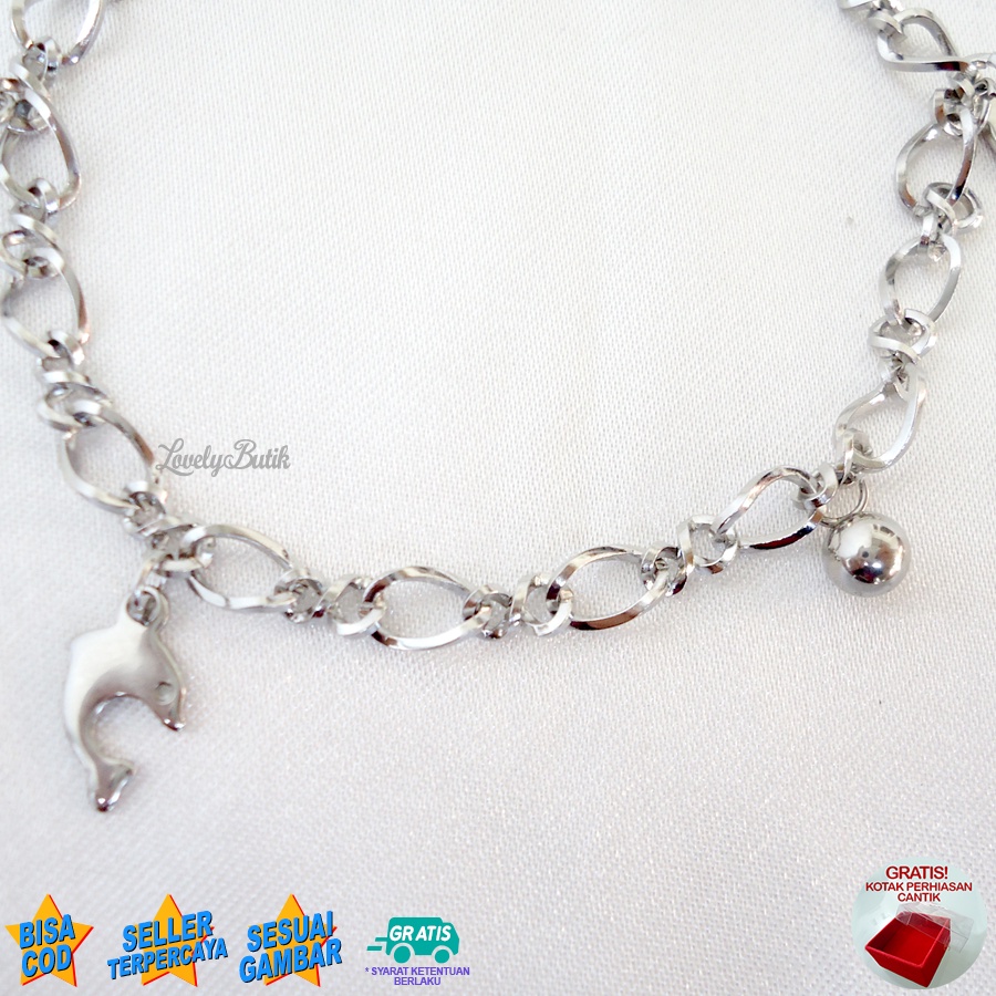 Lovelybutik - Gelang Titanium Asli  Anti Luntur Rik4 Dolphin Gelang Tangan Wanita Rantai Ukuran 18 cm BONUS KOTAK PERHIASAN