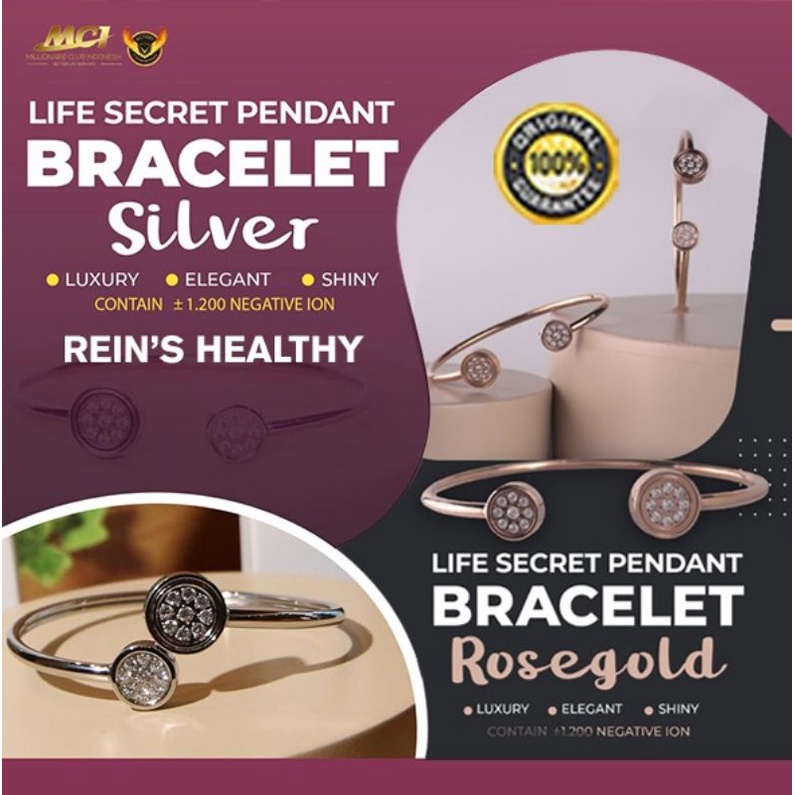 GELANG KESEHATAN LIFE SECRET BRACELET ROSE GOLD/SILVER ORIGINAL MCI MGI