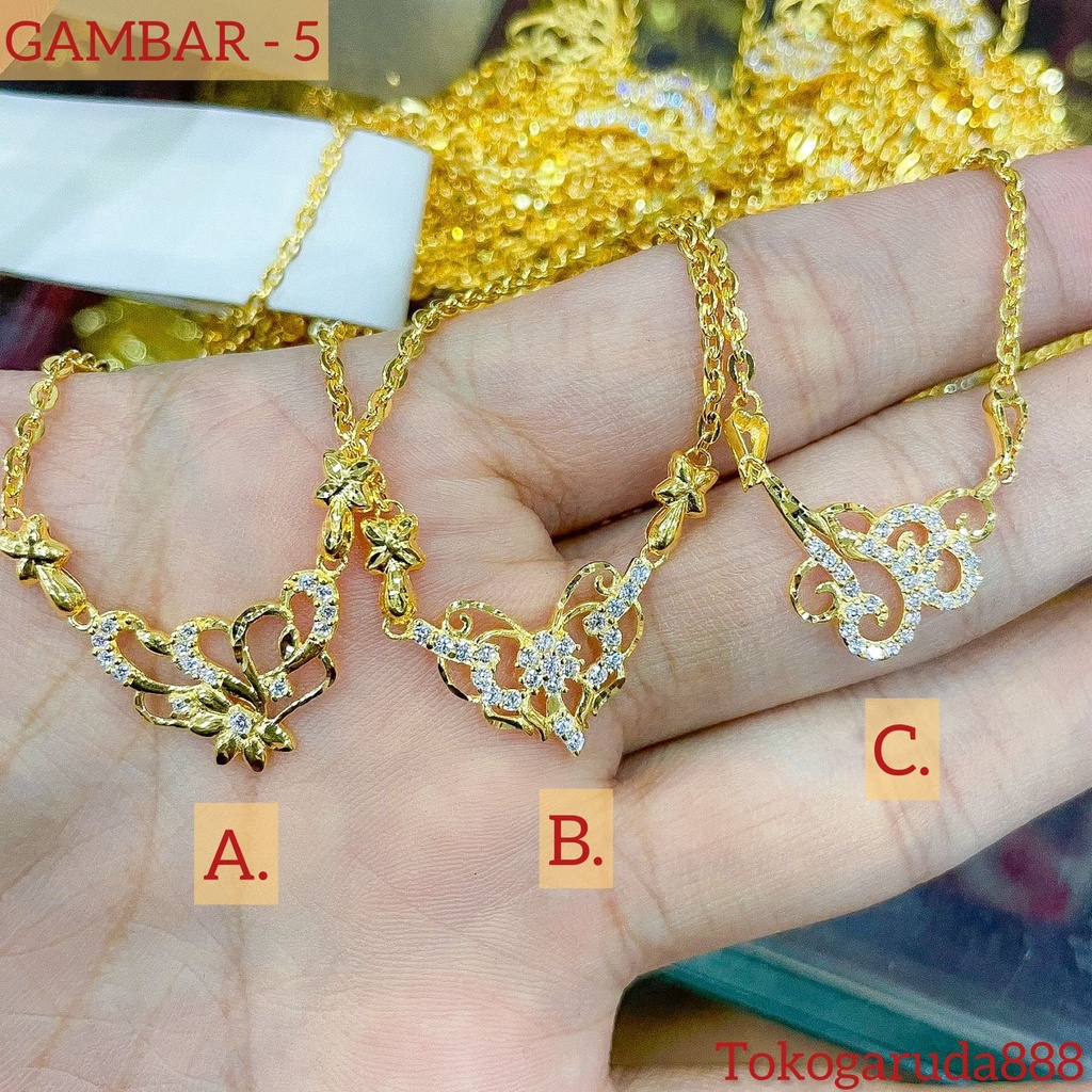 Banyak motif yaa. Kalung set anak dan dewasa emas asli kadar 700 70 16k permata diamond look lebar rantai polo holo pink love bunga kupu2 4 gram mas kuning liontin kerawang rumbai panjang tanpa permata