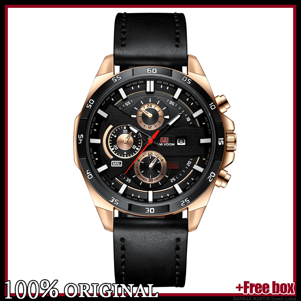 Jam Tangan Pria VAVA VOOM 100% Original Kronograf TANGAN COWOK Quartz Analog Kulit Gift COWO