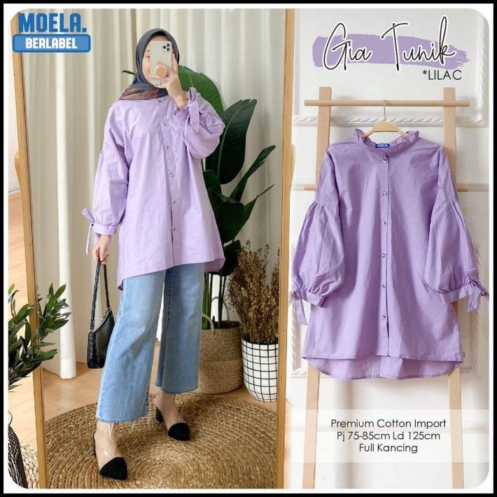 Gia Tunik Bahan Katun Rayon Busui Atasan Wanita Tunik Muslimah Lilac