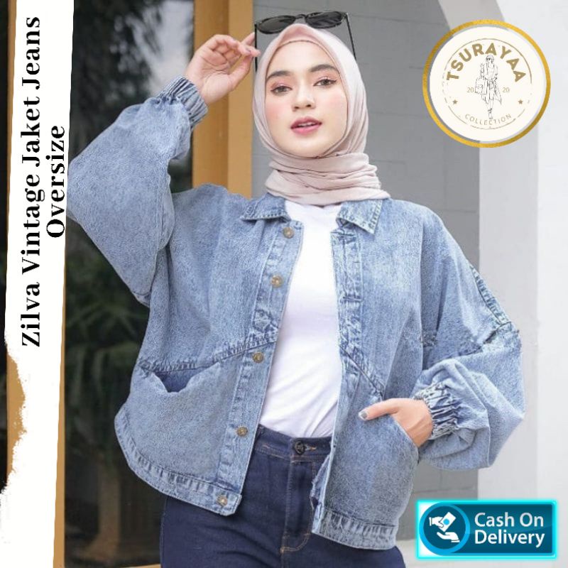 Jaket Jeans Denim Wanita Oversized Korean Style Size Up to XXL