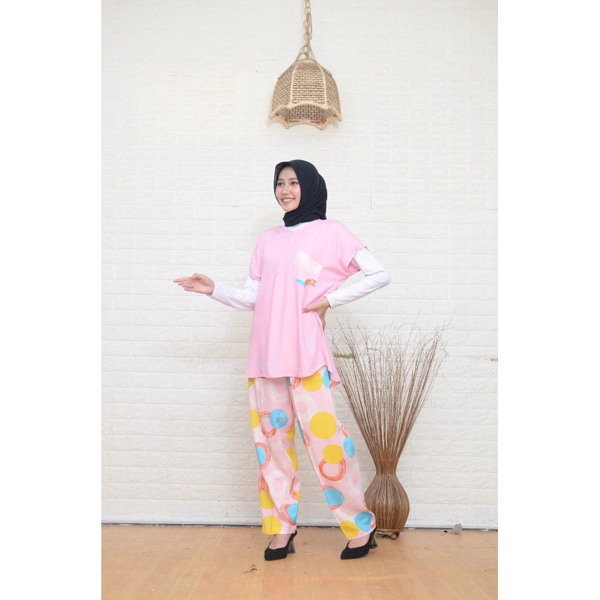 Setelan Piyama Babydoll Lengan Pendek Kekinian Baju Tidur One Set Rayon Premium Wanita Dewasa Busui-Dusty Donuts