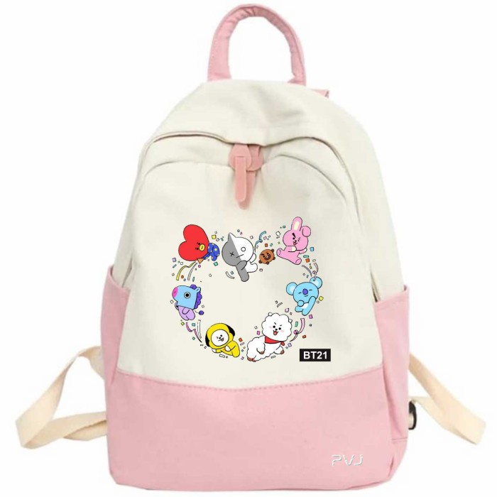 Tas Ransel Anak Perempuan Bt21 Terbaru Tas Sekolah BTS Fashion Kids - pink