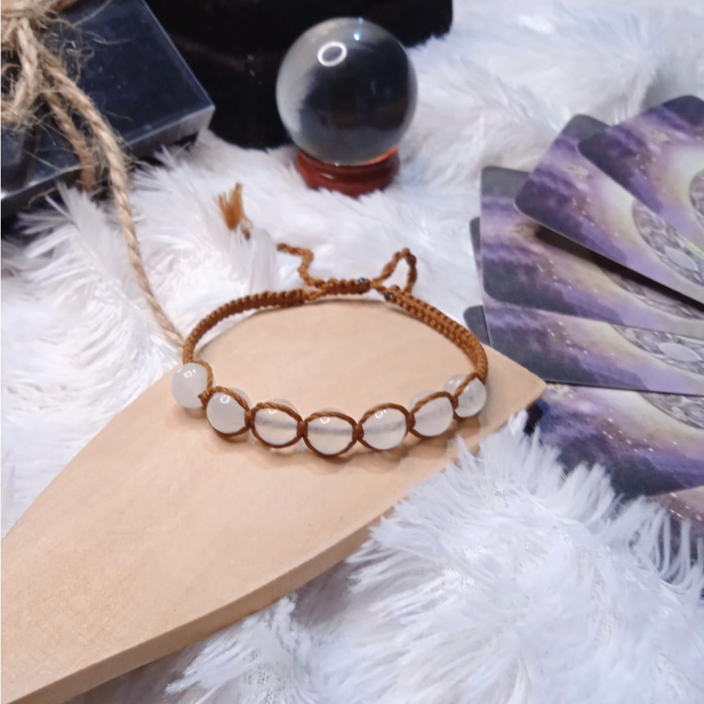 Gelang Anyam Batu White Jade 8mm