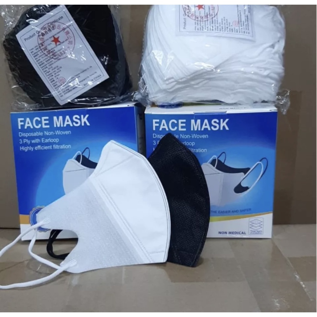 Masker Duckbill Bergaris 3ply 1 Box isi 50pcs / Masker Duckbill Face Mask Dewasa Hitam dan Putih murah