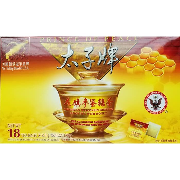 

Prince of Peace American Ginseng Root Tea with Honey, 18 Sachet X 8,5 gram (153 gram/5,4 oz).