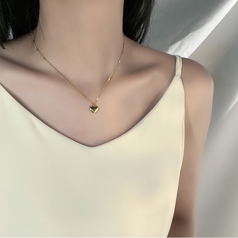 Kalung Rantai Liontin Hati Bahan Stainless Steel Warna Emas Untuk Pasangan