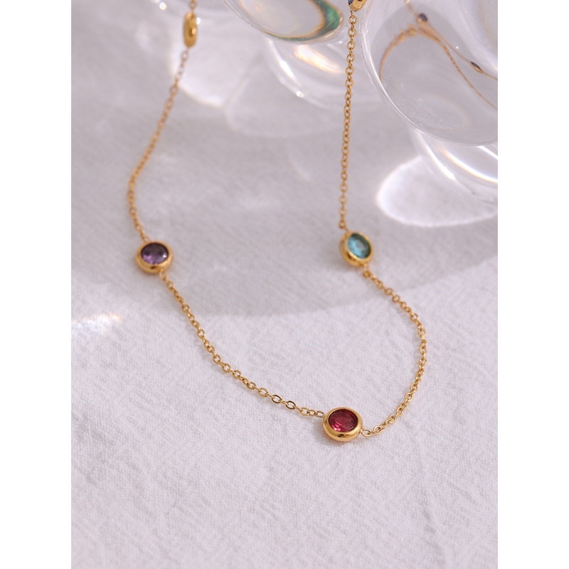 Kalung / gelang / anting zircon lima warna titanium korea anti karat